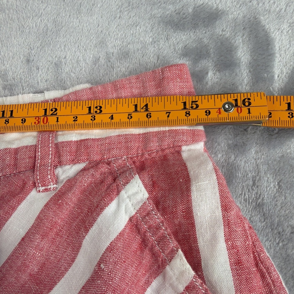 Nicole Miller New York Womens M Red White Stripe 100% Linen Shorts High Rise - Picture 6 of 9